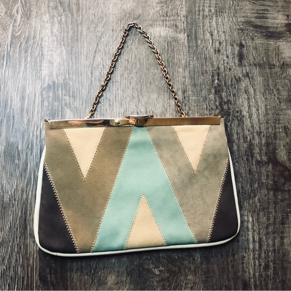 Handbags - Vintage Ideal Patchwork Color-block Purse Handbag Metal Chain Strap